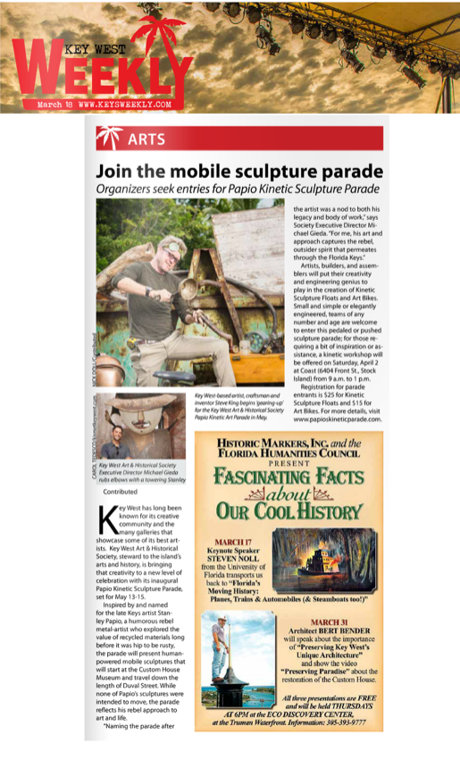 Key West Weekly Clipping Kinetic Sculpture Parade